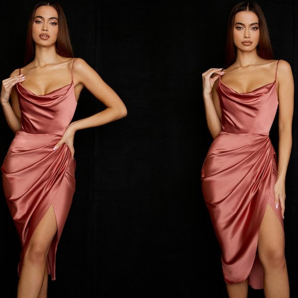 HOUSE OF CB 'Reva' Rose Satin Balcony Corset Dress NWOT